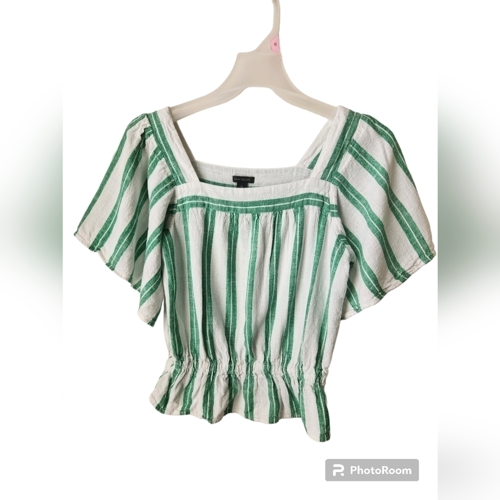 Ann Taylor Green striped Blouse